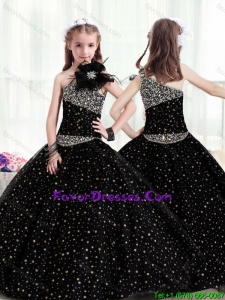 Popular One Shoulder Pretty Flower Girl Dresses with Pattern and Beading
