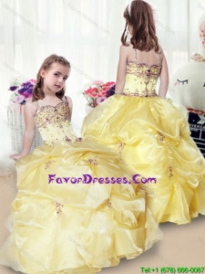 Wonderful Beading and Appliques Yellow Pretty Flower Girl Dresses