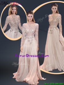 Cheap Brush Train Champagne Prom Dresses with Beading