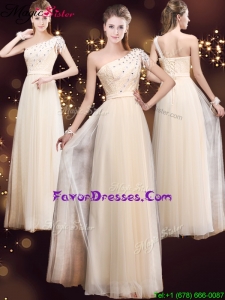 Elegant One Shoulder Prom Dresses with Appliques and Beading