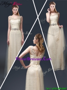 Empire Lace Prom Dresses with Appliques in Champagne