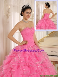 2016 Latest Ruffles and Beading Rose Pink Quinceanera Dresses