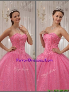 2016 Luxurious Pink Sweetheart Quinceanera Dresses with Beading