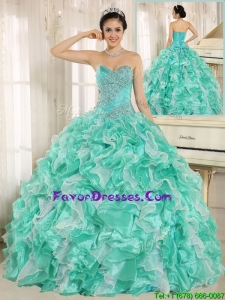 Modern Beading and Ruffles Apple Green Quinceanera Dresses
