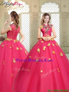 Beautiful High Neck Cap Sleeves Quinceanera Dresses with Appliques