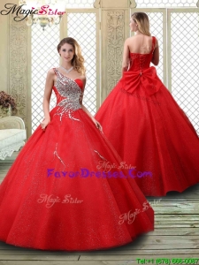 Classical One Shoulder 2016 Prom Dresses with Beading in Red