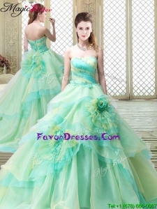 New Strapless Brush Train 2016 Prom Dresses with Hand Made Flowers