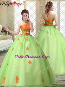 Latest Strapless Discount Quinceanera Gowns with Appliques and Belt