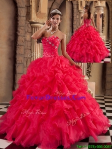 2016 Designer Coral Red Sweetheart Quinceanera Gowns with Beading
