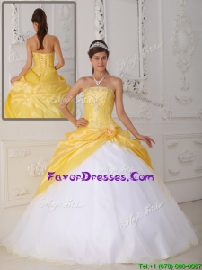 Designer Ball Gown Appliques and Hand Made Flower Quinceanera Dresses