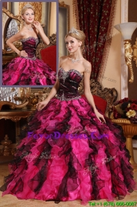 2016 Classical Beading and Ruffles Quinceanera Gowns in Black and Red