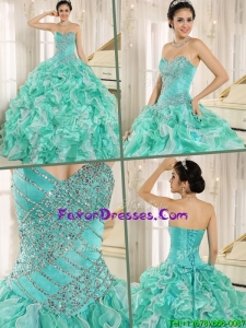 2016 Gorgeous Apple Green Quinceanera Dresses with Beading and Ruffles