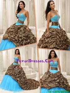 2016 Impression Beading Sweetheart Quinceanera Dresses with Brush Train