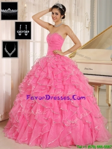 Impression Rose Pink Quinceanera Dresses with Ruffles and Beading