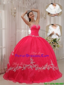 2016 Popular Sweetheart Appliques Quinceanera Gowns in Coral Red
