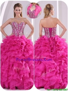 2016 Pretty Ruffles and Beading Quinceanera Gowns in Fuchsia