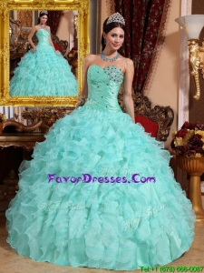 Pretty Beading and Ruffles Quinceanera Dresses in Apple Green