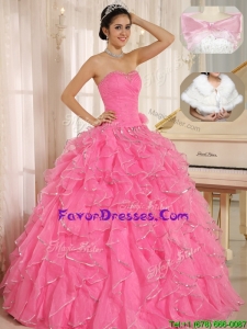 Pretty Ruffles and Beading Quinceanera Dresses in Rose Pink