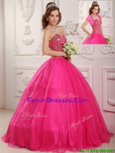 Pretty Selling A Line Floor Length Quinceanera Dresses in Hot Pink