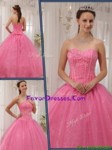 Pretty Sweetheart Beading Pink Quinceanera Gowns for 2016