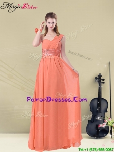 2016 Affordable One Shoulder Floor Length Bridesmaid Dresses with Ruching and Belt