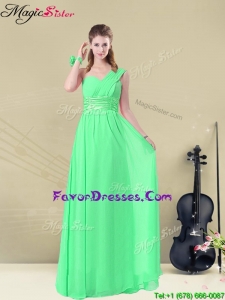 Simple Empire One Shoulder Bridesmaid Dresses with Ruching and Belt for 2016
