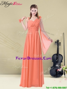 Most Popular Empire Straps Bridesmaid Dresses with Ruching and Belt