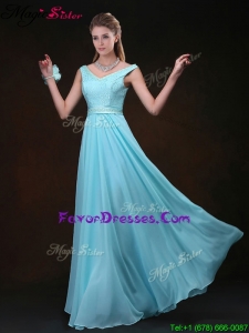 Popular Empire V Neck Bridesmaid Dresses with Belt and Lace