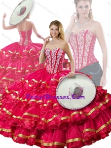 2016 Fashionable Beading and Ruffled Layers Red Detachable Quinceanera Dresses