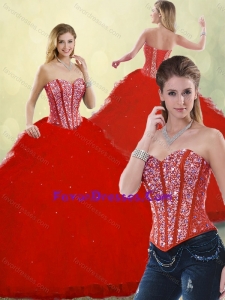 Hot Sale Red Detachable Sweet 16 Dresses with Ruffles and Beading