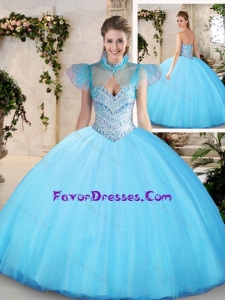 Popular Sweetheart Aqua Blue Quinceanera Dresses with Beading