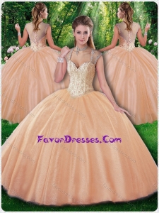 2016 Beautiful Ball Gown Beading Sweet 16 Champagne Dresses for Fall