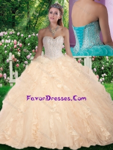 2016 Latest Ball Gown Beading and Ruffles Sweet 16 Champagne Gowns for Fall
