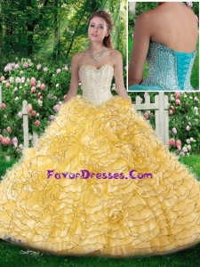 2016 Pretty Sweetheart Champagne Quinceanera Dresses with Beading and Ruffles