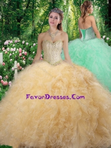 Gorgeous Sweetheart 2016 Champagne Quinceanera Dresses with Beading and Ruffles