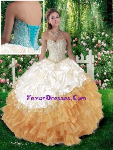 Pretty Ball Gown Champagne Quinceanera Dresses with Beading and Pick Ups