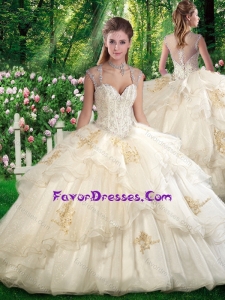 Romantic Ball Gown Sweet 16 Champagne Dresses with Beading and Appliques