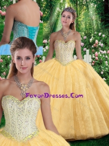 Simple Ball Gown Sweetheart Beading Champagne Quinceanera Gowns for Fall