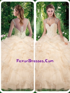 Exquisite Champange Quinceanera Dresses with Beading and Appliques