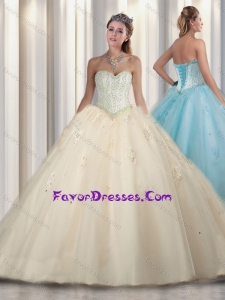 2016 Exquisite Princess Beading and Champagne Sweet 16 Gowns Dresses