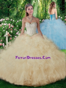 2016 Luxurious Ball Gown Champagne Quinceanera Dresses with Beading