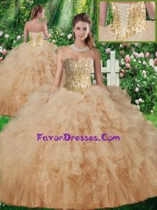 Exquisite Sweetheart Quinceanera Gowns with Beading and Ruffles in Champagne