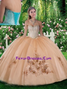 Pretty Ball Gown Beading and Appliques Champagne Quinceanera Dresses
