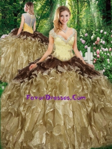 Wonderful Straps Champagne Sweet 16 Gowns with Beading and Ruffles
