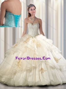 2016 Fashionable Champagne Quinceanera Dresses with Beading and Appliques