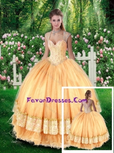 2016 Popular Ball Gown Champagne Quinceanera Dresses with Beading and Appliques