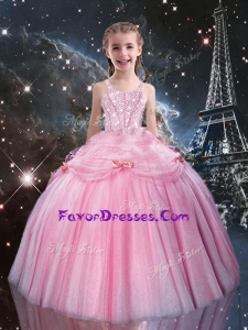 Sweet Ball Gown Straps Pink Beading Little Girl Pageant Dresses