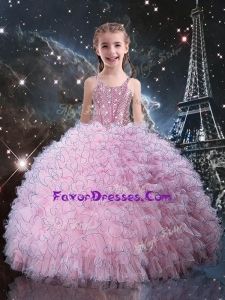 Fashionable Straps Little Girl Pageant Dress with Beading in Pink
