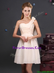 Sweet Handmade Flower and Ruched Prom Dress with One Shoulder