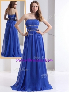 2016 Elegant Strapless Empire Blue Prom Dresses with Ruching and Beading